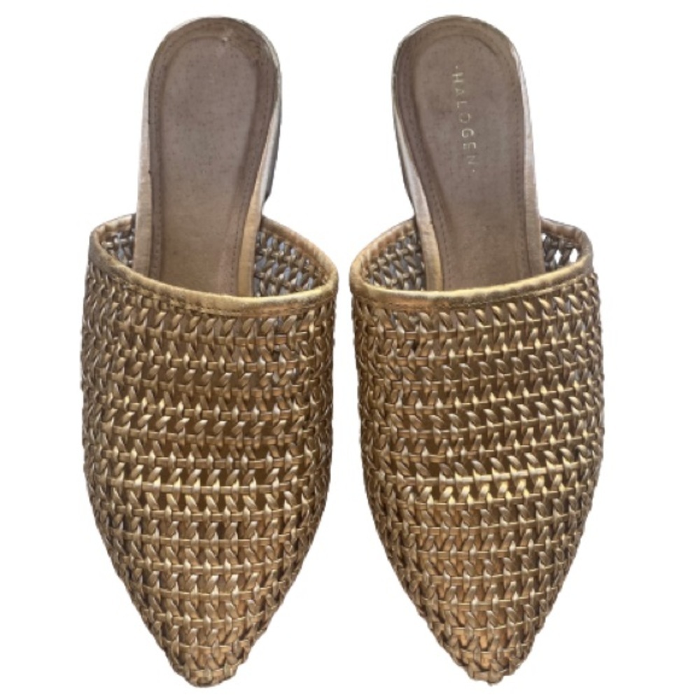 Halogen Woven Pointed-Toe Slip-On Mules in Natural
